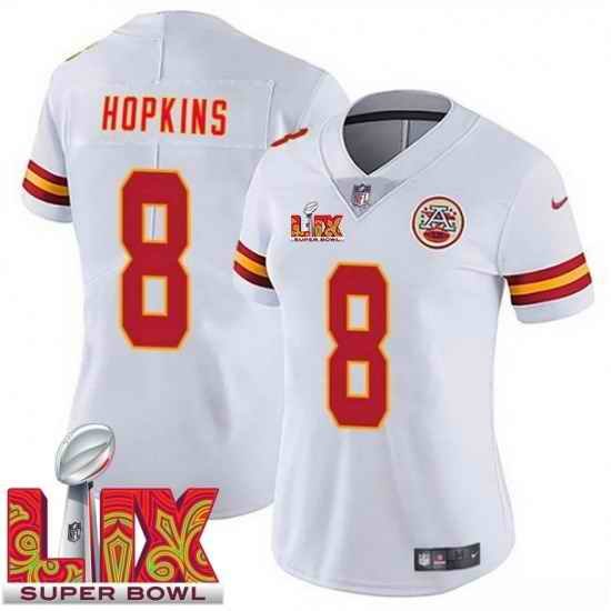 Women Kansas City Chiefs DeAndre Hopkins #8 White 2024 2025 Super Bowl LIX F U S E Stitched Jersey