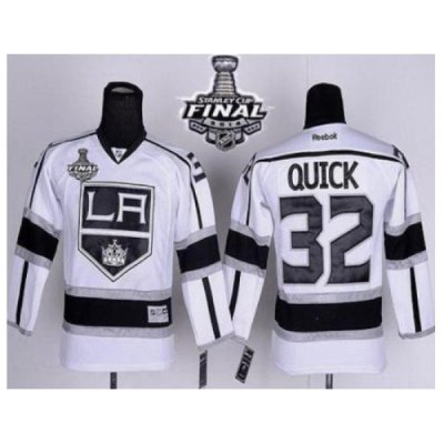 Kids Los Angeles Kings #32 Jonathan Quick White Road 2014 Stanley Cup Finals Stitched NHL Jerseys