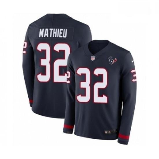 Men Nike Houston Texans 32 Tyrann Mathieu Limited Navy Blue Therma Long Sleeve NFL Jersey