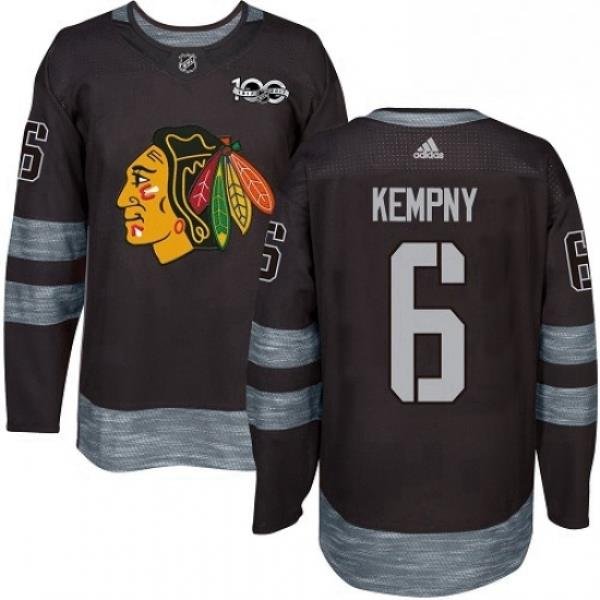 Mens Adidas Chicago Blackhawks 6 Michal Kempny Authentic Black 1917 2017 100th Anniversary NHL Jersey