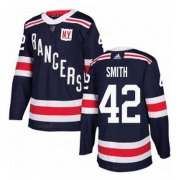 Mens Adidas New York Rangers 42 Brendan Smith Authentic Navy Blue 2018 Winter Classic NHL Jersey