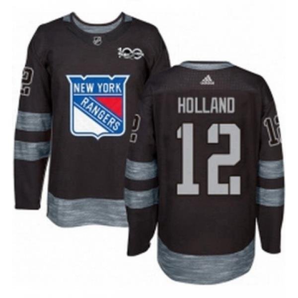 Mens Adidas New York Rangers 12 Peter Holland Premier Black 1917 2017 100th Anniversary NHL Jersey