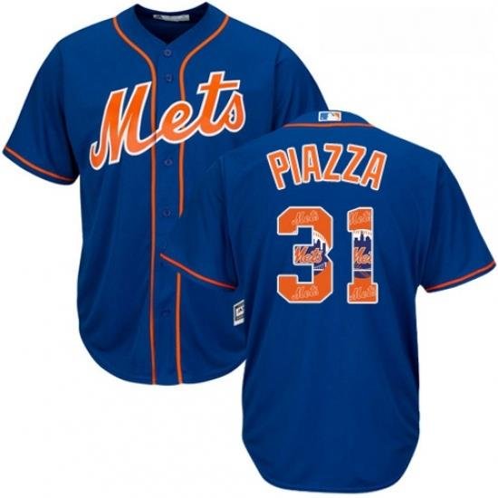 Mens Majestic New York Mets 31 Mike Piazza Authentic Royal Blue Team Logo Fashion Cool Base MLB Jersey