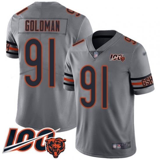 Youth Chicago Bears 91 Eddie Goldman Limited Silver Inverted Legend 100th Season Football Jersey