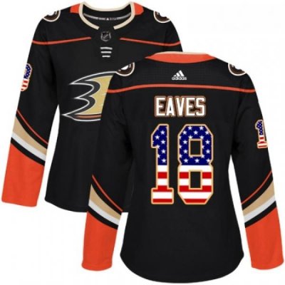 Womens Adidas Anaheim Ducks 18 Patrick Eaves Authentic Black USA Flag Fashion NHL Jersey