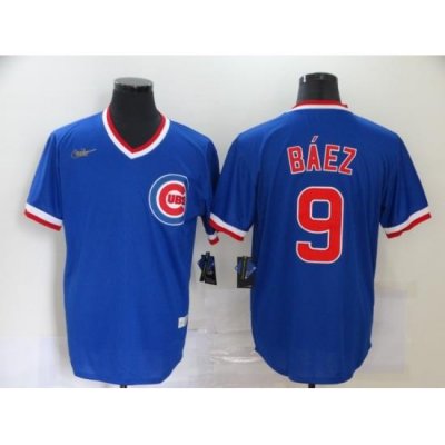 Cubs 9 Javier Baez Royal Nike Cool Base ThroWback Jersey