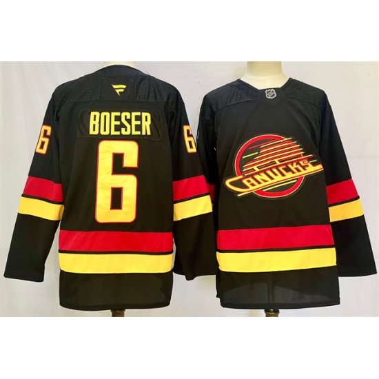 Men Vancouver Canucks 6 Brock Boeser Black 2024 25 Alternate Stitched Hockey Jersey