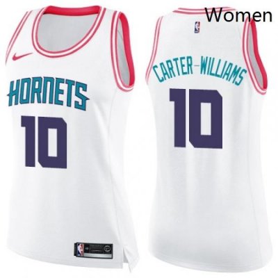 Womens Nike Charlotte Hornets 10 Michael Carter Williams Swingman WhitePink Fashion NBA Jersey