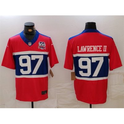 Men New York Giants 97 Dexter Lawrence II Century Red 100TH Season Commemorative Patch Limited Stitched Football Jersey