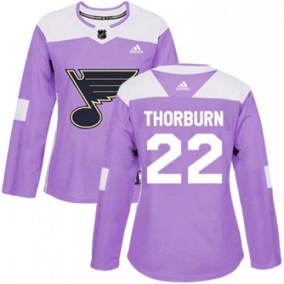 Womens Adidas St Louis Blues 22 Chris Thorburn Authentic Purple Fights Cancer Practice NHL Jersey