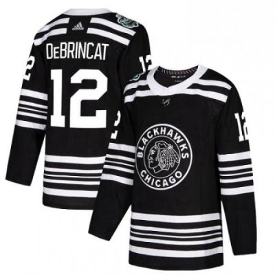 Mens Adidas Chicago Blackhawks 12 Alex DeBrincat Authentic Black 2019 Winter Classic NHL Jersey