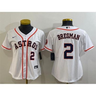 Women Houston Astros 2 Alex Bregman White With Patch Cool Base Stitched Baseball Jersey