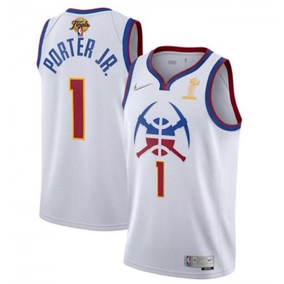 Men Denver Nuggets 1 Michael Porter Jr  White 2023 Finals Earned Edition Stitched Basketball Jersey