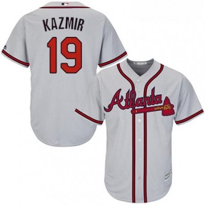 Youth Majestic Atlanta Braves 19 Scott Kazmir Authentic Grey Road Cool Base MLB Jersey