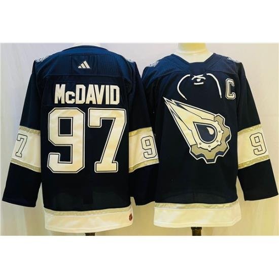 Men Edmonton Oilers 97 Connor McDavid Navy White Stitched Jersey