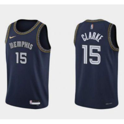 Men Memphis Grizzlies 15 Brandon Clarke 2021 22 City Edition Navy 75th Anniversary Stitched Jersey