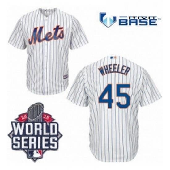 Mens Majestic New York Mets 45 Zack Wheeler Replica White Home Cool Base 2015 World Series MLB Jersey