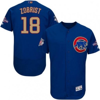 Mens Majestic Chicago Cubs 18 Ben Zobrist Authentic Royal Blue 2017 Gold Champion Flex Base MLB Jersey