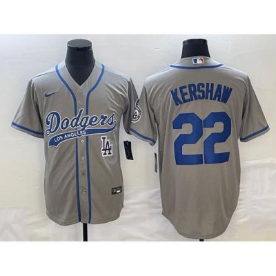 Men's Los Angeles Dodgers #22 Clayton KershaW Grey Cool Base Stitched Baseball Jersey1