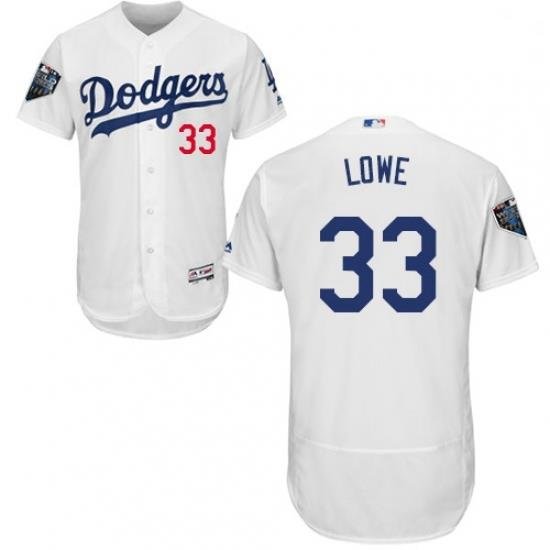 Mens Majestic Los Angeles Dodgers 33 Mark Lowe White Home Flex Base Authentic Collection 2018 World Series Jersey