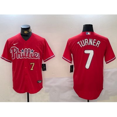 Men Philadelphia Phillies 7 Trea Turner Red Cool Base Stitched Jersey 1