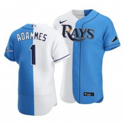 Men Tampa Bay Rays 1 Willy Adames Split White Blue TWo Tone Jersey