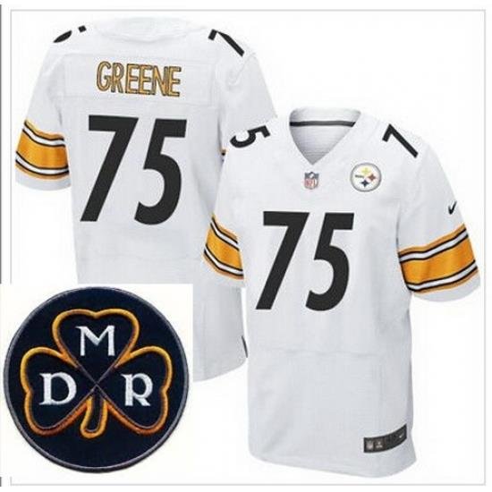 Men's Nike Pittsburgh Steelers #75 Joe Greene White NFL Elite MDR Dan Rooney Patch Jersey