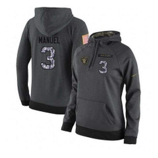 NFL Womens Nike Oakland Raiders 3 E J Manuel Stitched Black Anthracite Salute to Service Player Performance Hoodie