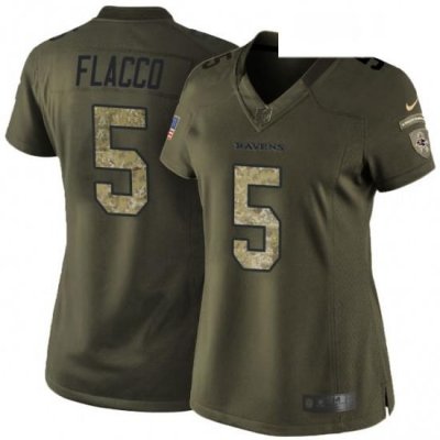 Womens Nike Baltimore Ravens 5 Joe Flacco Elite Green Salute to Service NFL Jersey