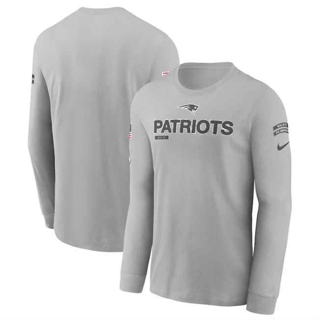 Men's New England Patriots 2024 Gray Salute To Service Long Sleeve T-Shirt