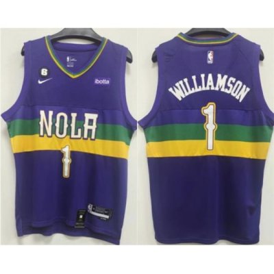 Men New Orleans Pelicans 1 Zion Williamson Purple With NO 6 Patch Stitched Basketball Jersey