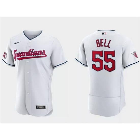 Men Cleveland Guardians 55 Josh Bell White Flex Base Stitched Jersey