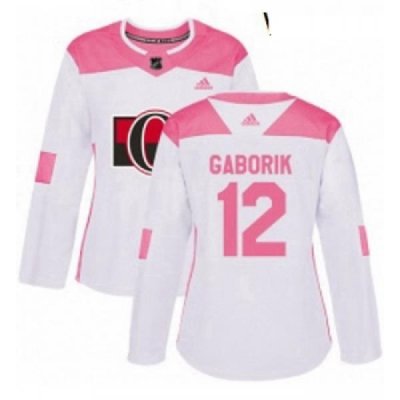 Womens Adidas Ottawa Senators 12 Marian Gaborik Authentic White Pink Fashion NHL Jersey