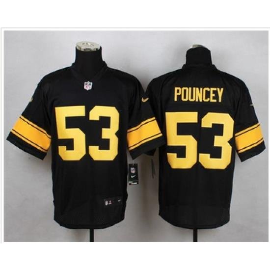 Nike Pittsburgh Steelers #53 Maurkice Pouncey Black(Gold No.) Mens Stitched NFL Elite Jersey