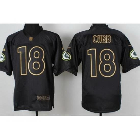 Nike Green Bay Packers 18 Randall Cobb Black Elite 2014 PRO Gold Lettering Fashion NFL Jersey