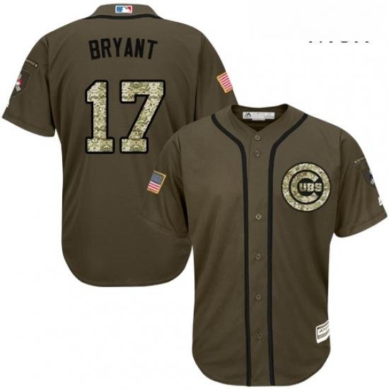 Mens Majestic Chicago Cubs 17 Kris Bryant Authentic Green Salute to Service MLB Jersey