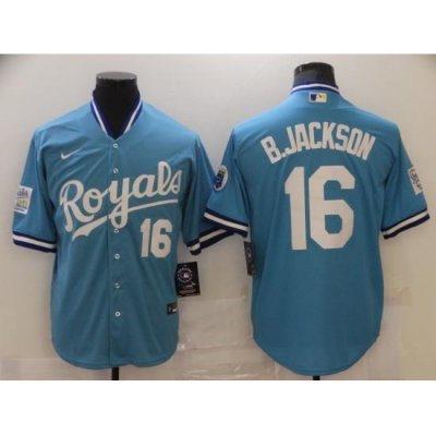 Men Kansas City Royals Bo Jackson 16 ThroWback Light Blue Jersey