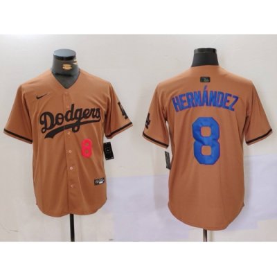 Men Los Angeles Dodgers 8 Kik E9 Hernandez Brown Cool Base Stitched Baseball Jersey 6