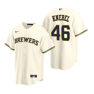 Mens Nike MilWaukee BreWers 46 Corey Knebel Cream Home Stitched Baseball Jersey