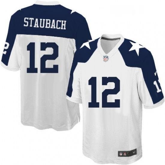 Mens Nike Dallas Cowboys 12 Roger Staubach Game White Throwback Alternate NFL Jersey