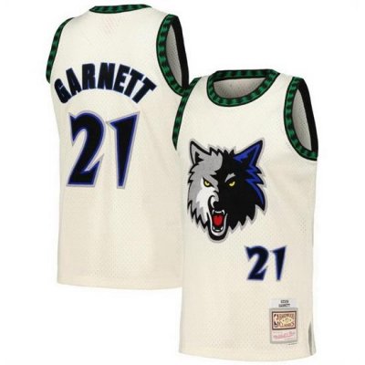 Men Minnesota Timberwolves 21 Kevin Garnett White Throwback Stitched Jersey