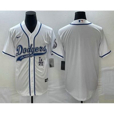 Men's Los Angeles Dodgers White Blank With Patch Cool Base Stitched Baseball Jersey