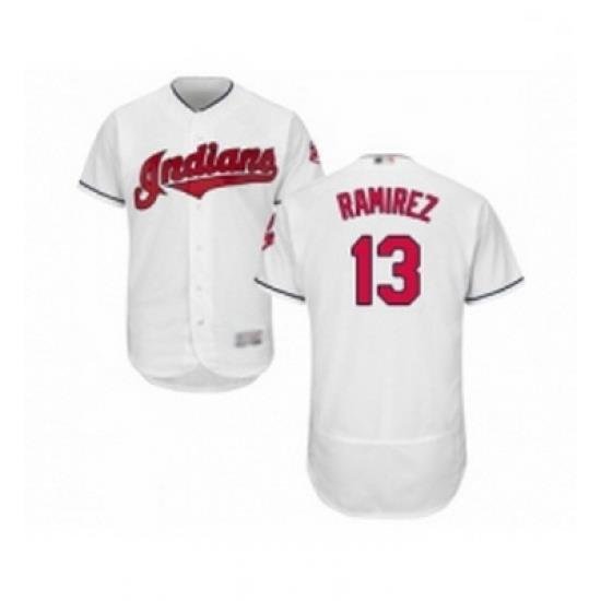 Mens Cleveland Indians 13 Hanley Ramirez White Home Flex Base Authentic Collection Baseball Jersey