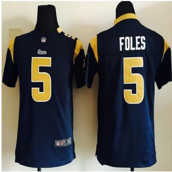 Youth NEW Rams #5 Nick Foles Navy Blue Team Color Stitched NFL Elite Jersey