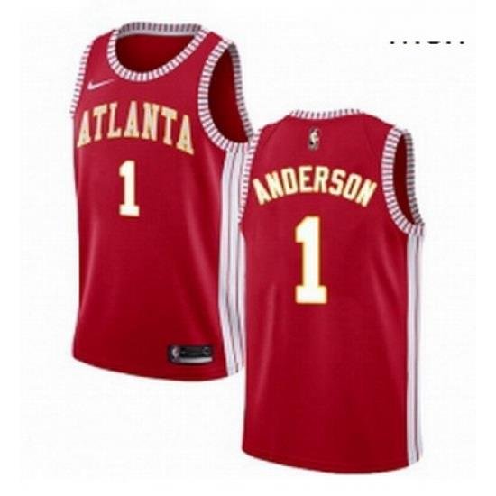 Mens Nike Atlanta Hawks 1 Justin Anderson Authentic Red NBA Jersey Statement Edition