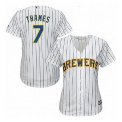 Womens Majestic Milwaukee Brewers 7 Eric Thames Replica White Alternate Cool Base MLB Jersey