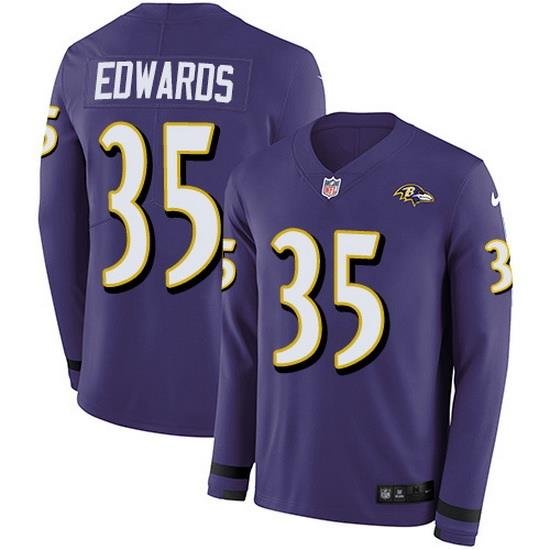 Nike Ravens 35 Gus Edwards Purple Team Color Men Stitched NFL Limited Therma Long Sleeve Jersey