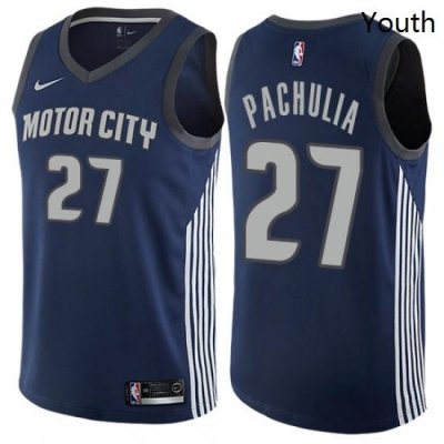 Youth Nike Detroit Pistons 27 Zaza Pachulia Swingman Navy Blue NBA Jersey City Edition