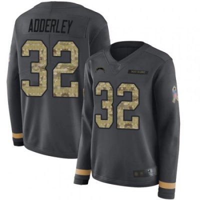 Chargers 32 Nasir Adderley Anthracite Salute to Service Women Stitched Football Limited Therma Long Sleeve Jersey