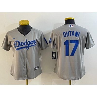 Women Los Angeles Dodgers 17 Shohei Ohtani Grey Stitched Jersey 28Run Small 29